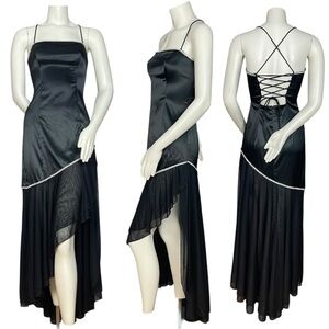 Vintage Jump Prom Dress Y2K Corset High Slit Asymmetrical Skirt Rhinestone Black